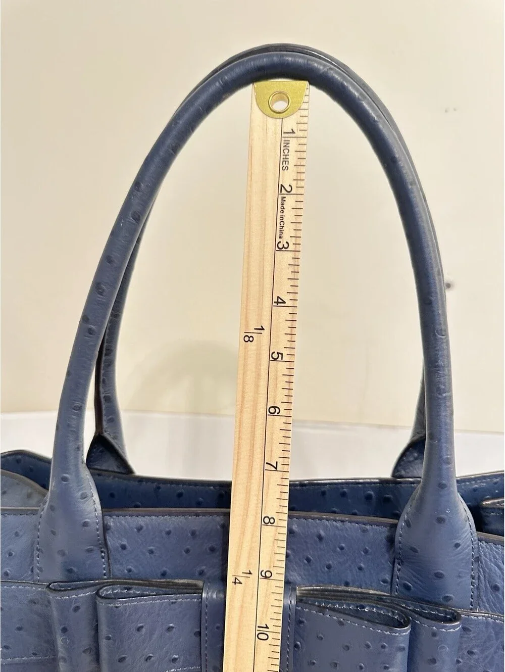 Kate Spade Diehl Blue Ostrich Embossed Leather Bow Tote Shoulder Bag